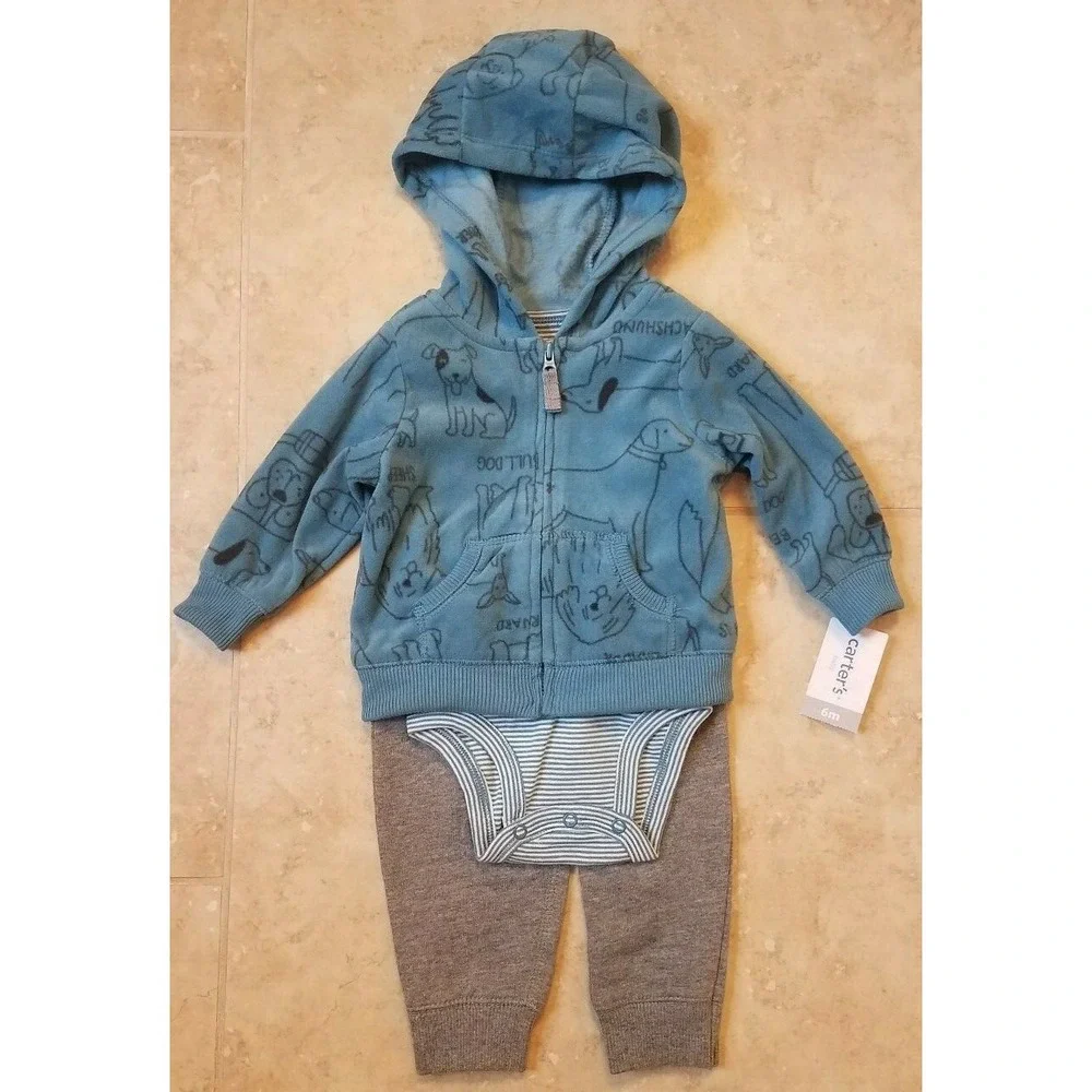 New Carter's Baby Boy 3 piece set: Hoodie Sweater Bodysuit Pants sz 6 Months‎